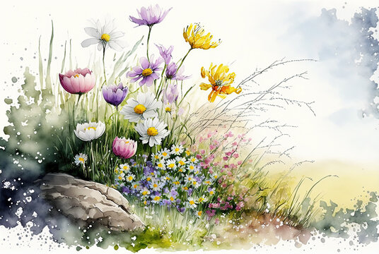 Watercolor spring flowers. Ai generated