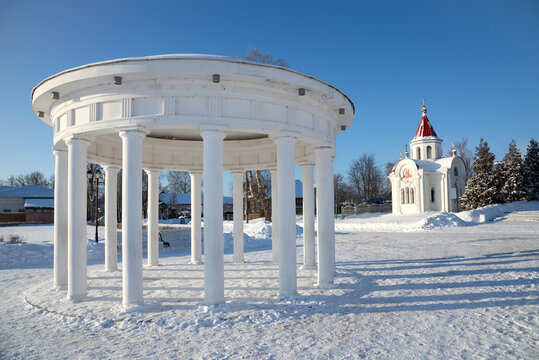 Rotunda and Chapel of St. George on a winter day. Myshkin, Yaroslavl region