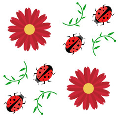 Ladybug and red flower seamless pattern. Beautiful children's pattern with ladybird.