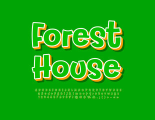 Vector eco Poster Forest House.  Playful style  Font. Creative 3D Alphabet Letters, numbers and Symbols set