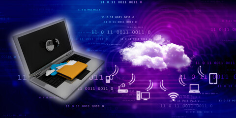 3d rendering Folder connected to computer network