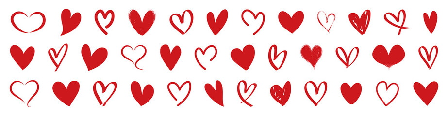 Big set of red heart icons. Love heart icons in red