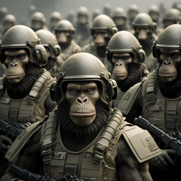 Army of animal(s) with modern weapons, army of apes