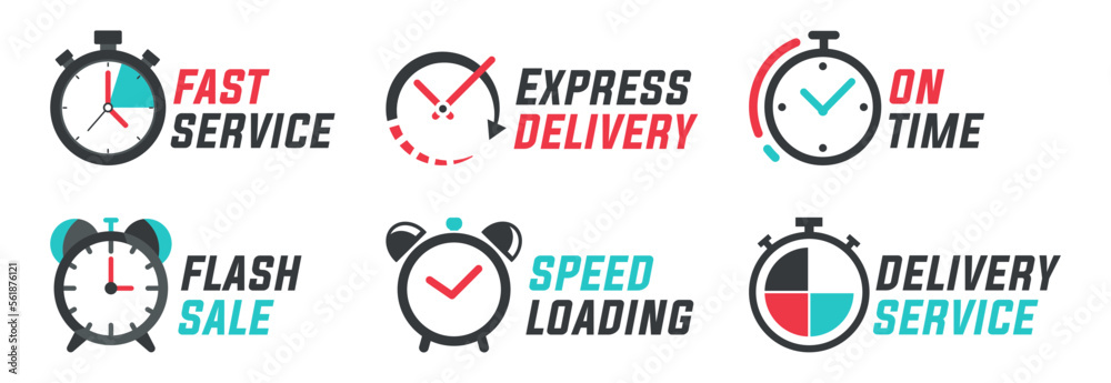 Poster express delivery logo collection. set of delivery service icons in a flat design