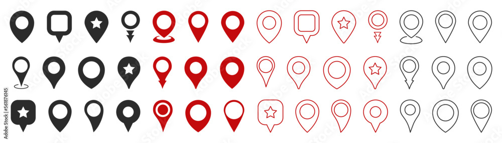 Leinwandbilder Set of map pointer in different style. Pin marker icons collection