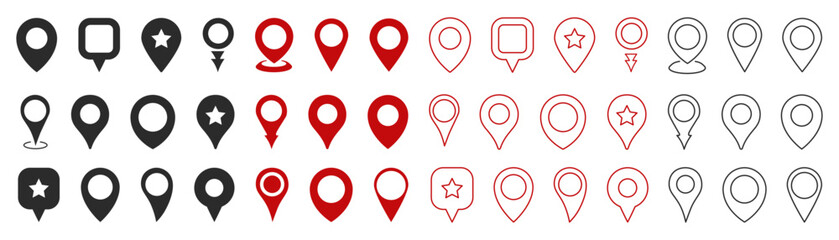 Set of map pointer in different style. Pin marker icons collection