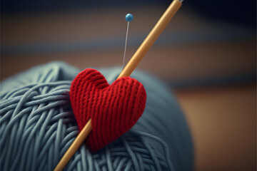 heart with knitting needles, generative ai