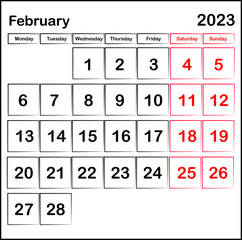 set of calendar icons for February 2023
