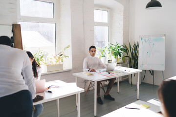 Businessman working in modern open space office