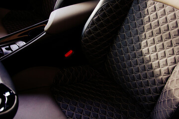 Modern car fabric seats close up