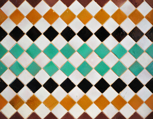 Mosaico geométrico árabe. Azulejos de Al Andalus. Azulejos de la Alhambra de Granada denominados alicatados. Azulejos árabes de España. Palacio de la Alhambra en Granada