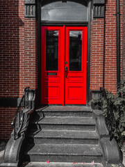 Red door brick building 