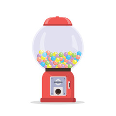 Gumball machine isolated on white background. Vending machine with colorful gumballs. Machine with candies. Sweet food. Vector stock