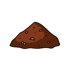 Pile of earth. Brown mound. Land and soil for farming. Flat cartoon isolated on white