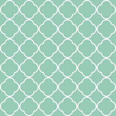 white and mint quatrefoil pattern background,  texture.Decorative geometric pattern/ quatrefoil background for fabric textile and wrapping paper designs	