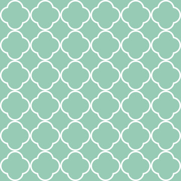 white and mint quatrefoil pattern background,  texture.Decorative geometric pattern/ quatrefoil background for fabric textile and wrapping paper designs	