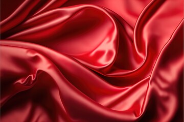 Naklejka na ściany i meble Red silk satin. Soft folds. Fabric. Bright luxury background. Space, design. Generative AI