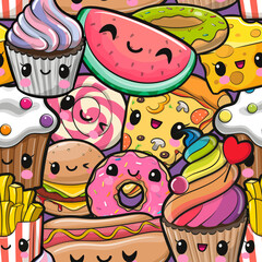 Cartoon Seamless Pattern with fast food
