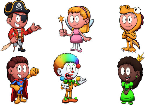 Kids Wearing Different Costumes. Vector clip art illustration with simple gradients.