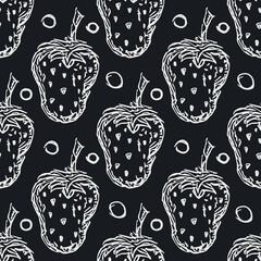 Seamless strawberry pattern. Doodle vector with strawberry icons. Vintage strawberry pattern
