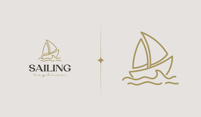 Sailing Boat Monoline Logo Template. Universal creative premium symbol. Vector illustration. Creative Minimal design template. Symbol for Corporate Business Identity