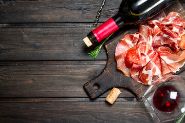 Spanish ham with a glass of red wine.