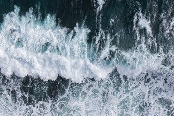 Big waves in the Atlantic Ocean from a bird's eye view off the coast of Madeira.