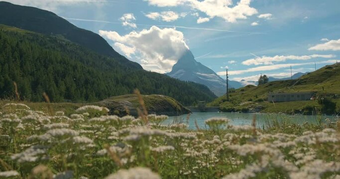 Matterhorn view from Mosjesee in summer