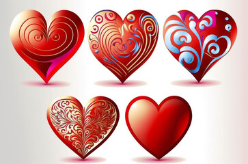 Set of Heart Shapes - Vector White Background - Valentine, Anniversary, Love - Generative AI