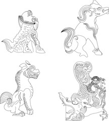 sketch vector illustration of chinese mythology animal carving art
