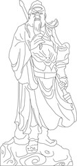 sketch vector illustration of ethnic chinese mythological deity carving art statue.