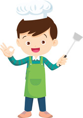 Cooking children boy Little kids making delicious food professional chef