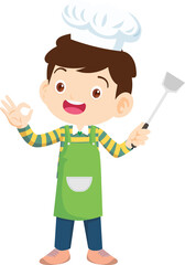 Fototapeta premium Cooking children boy Little kids making delicious food professional chef