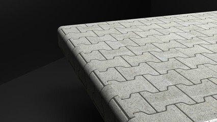 Stone tile. stone pattern. Matte black. black background. 3d rendering. rectangular corner
