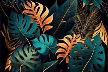 Abstract tropical leaf background.. Generative AI