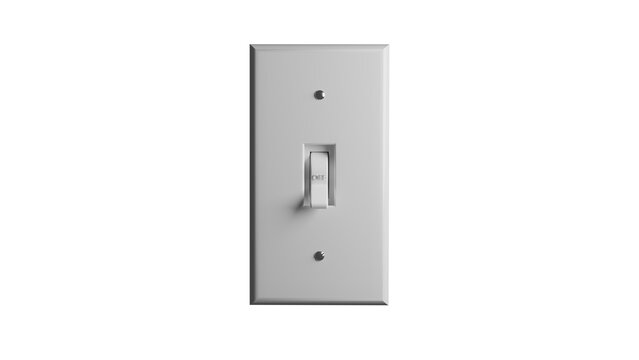 White light switch with one button in the off position isolated on transparent background. 3D render
