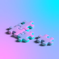 Puzzle pieces vector 3D. Render isometric illustration. Puzzles parts. Isolated 3d object on a colorful background