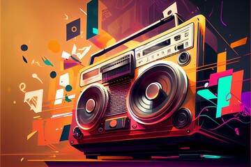 Fototapeta premium A close-up illustration of a music player on stage background.. Generative AI