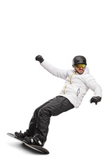Full length shot of a man on a snowboard