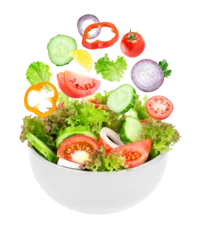 Poster Salad with tomatoes and cucumbers isolated on transparent background. PNG format   © seralex