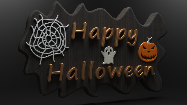 Halloween. Spooky design. Pumpkin. Spider web. cob web. Happy halloween. 3d render. Matte black . dark spooky background