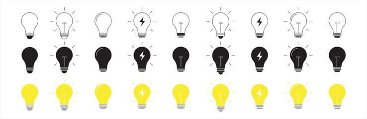 Light bulb icon set. Light bulb icon collection. Light bulbs idea sign and symbol. Innovation and inspiration icon. Vector illustration.