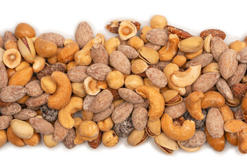 A group of almonds, pistachios, walnuts, macadamia, cashews.