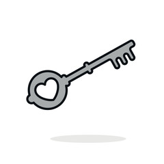 Vintage Love Heart Key Icon Silhouette Vector Illustration.
