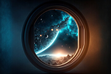 A window to the universe. Futuristic fiction. Ai llustration, fantasy digital painting,artificial intelligence artwork