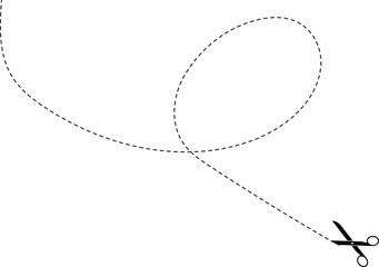 Scissor with dot line. Black scissors isolated on background. Cut coupon. Snip ribbon. Separation element. Vector.