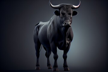 A large black bull isolated on a plain background.. Generative AI