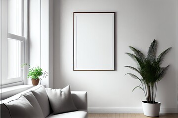 An image of an empty white poster frame mockup. Generative AI