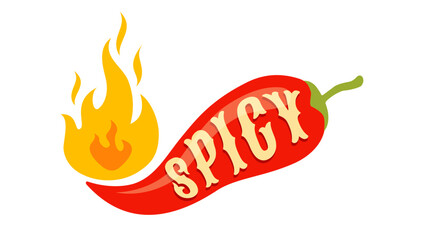 Vector illustration of a spicy chili pepper with flame. Cartoon red chili for Mexican or Thai food.