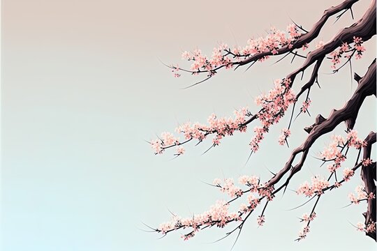Sakura tree branch with pink flowers japanese